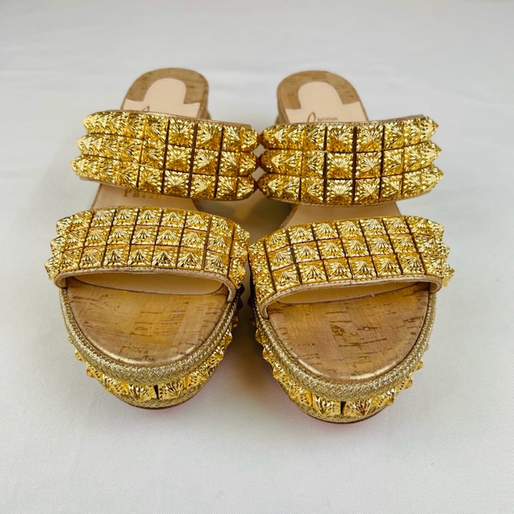 NEW CHRISTIAN LOUBOUTIN Liege Pepite 60 Platform Sandals 35 EU, Gold Version - Picture 9 of 11